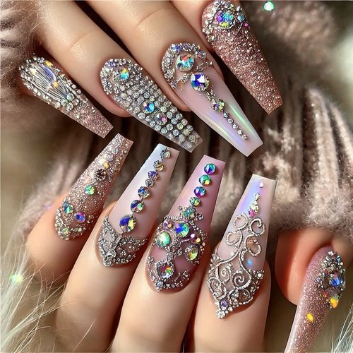 Rhinestone-Studded Coffin Nails