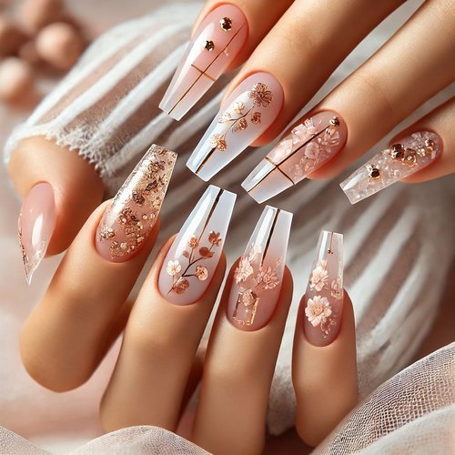 Clear Coffin Nails with Designs
