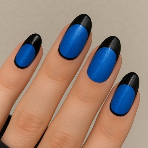 Half Moon Black and Blue Nails