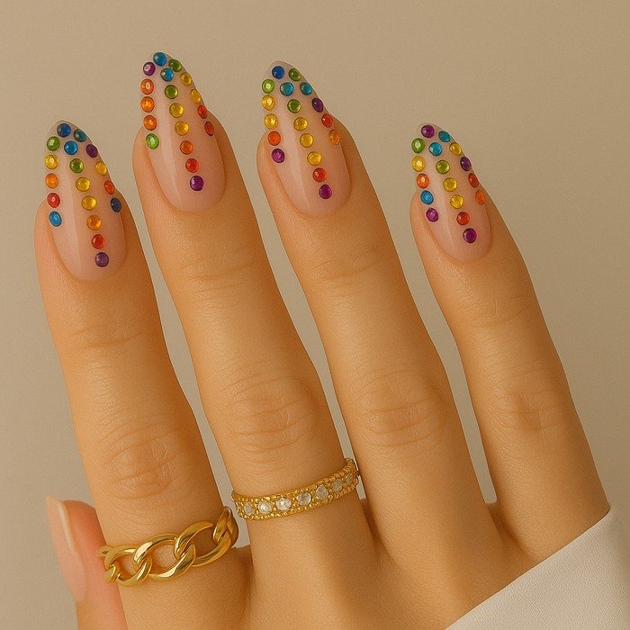 Rainbow Rhinestone Nails