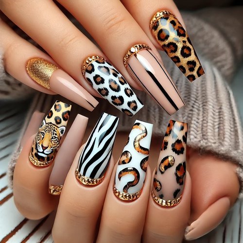 Animal Print Coffin Nails