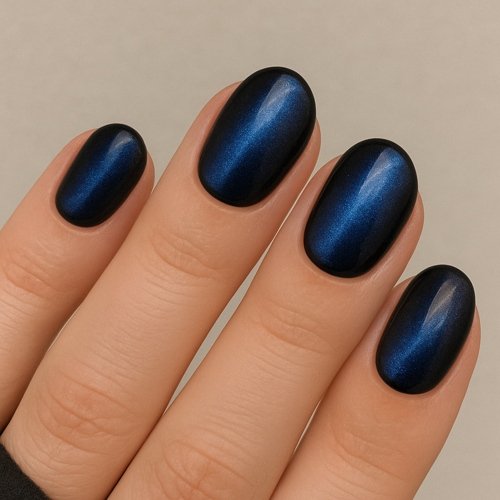 Velvet Blue on Black Base Nails