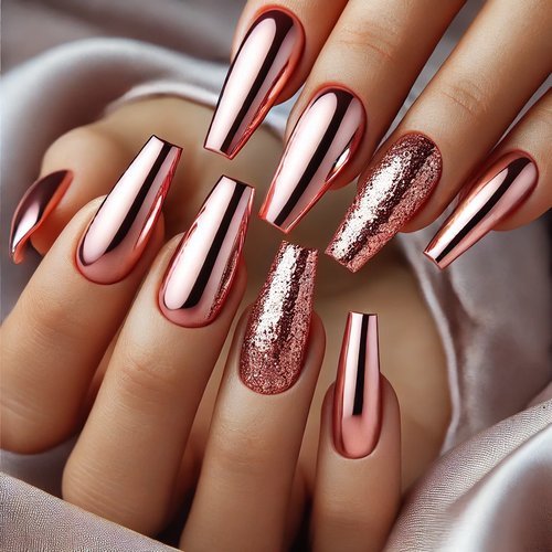 Rose Gold Coffin Nails