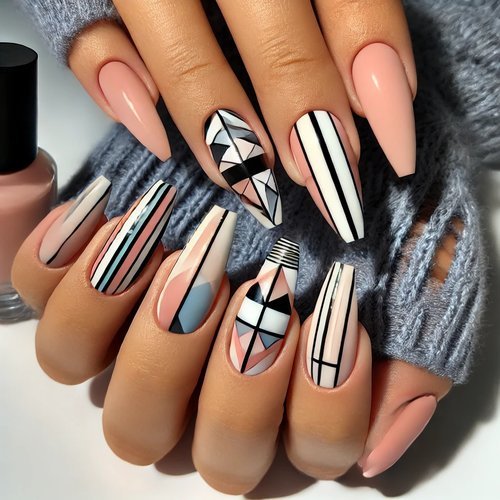 Geometric Coffin Nail Art