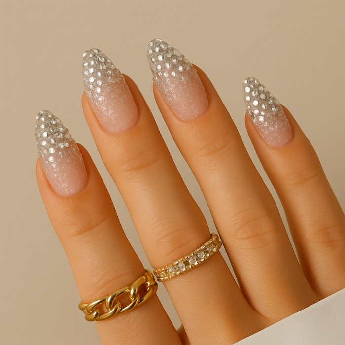 Gradient Rhinestone Tips with Glitter