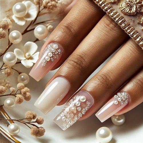 Pearl-Accented Coffin Nails