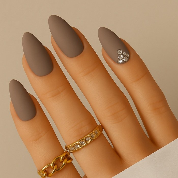 Matte Nails with Rhinestone Accents