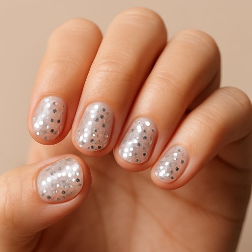 Silver Confetti Nails