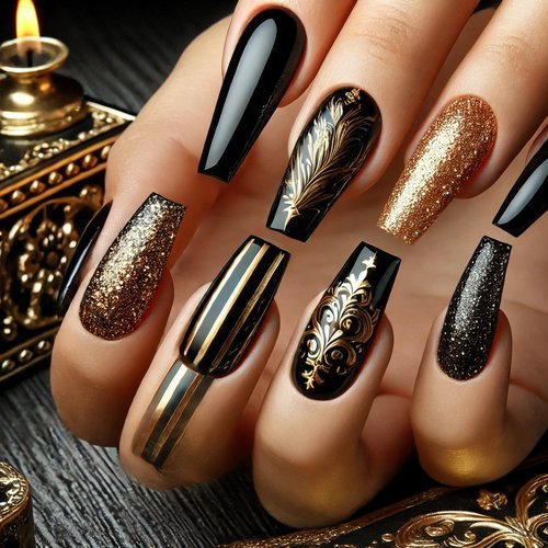 Black and Gold Coffin Nails
