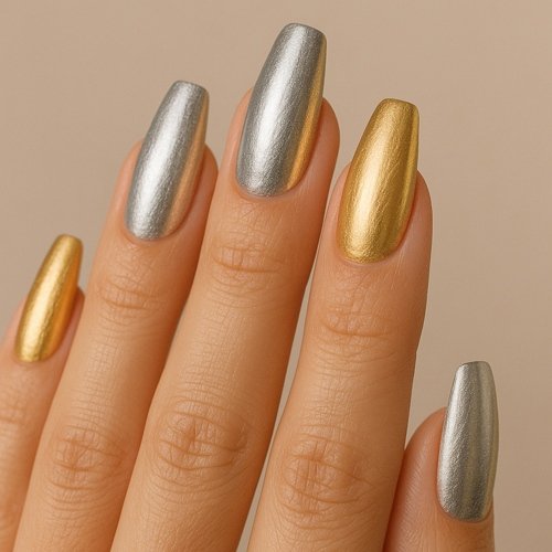 Silver and Gold Combo Nails
