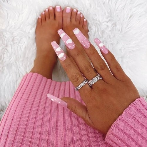 Pink Cloud Coffin Nails