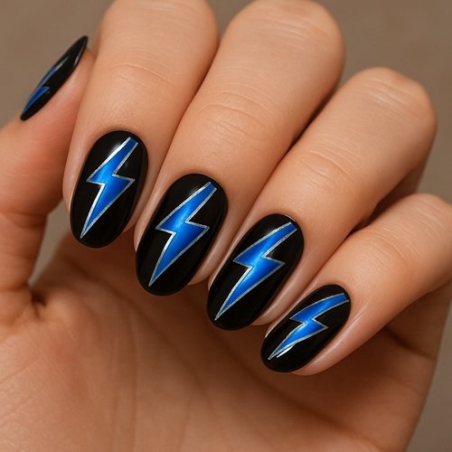 Electric Blue Lightning Bolts on Black