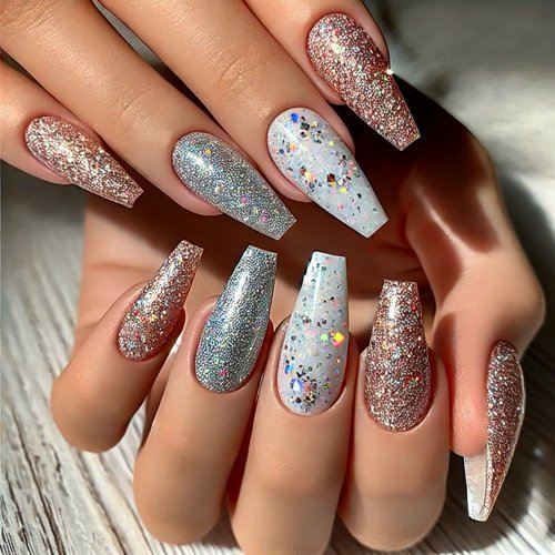 Glitter Accent Coffin Nails