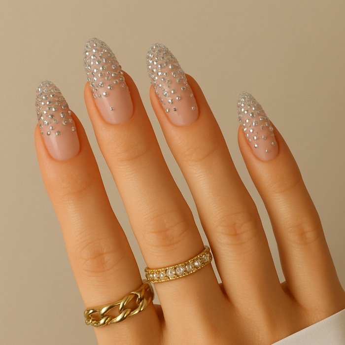 Crystal-Studded Nude Nails