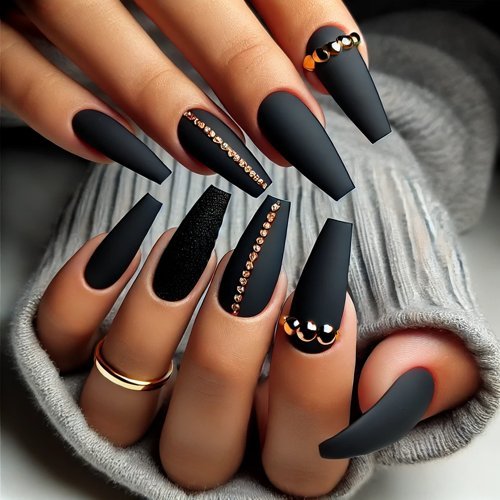 Matte Black Coffin Nails