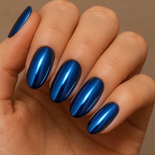 Royal Blue Chrome over Black Base Nails