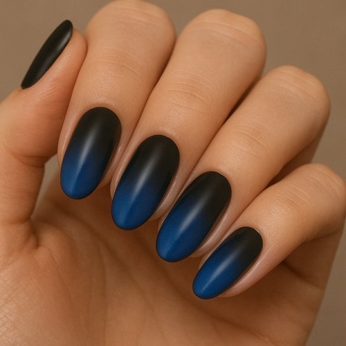 Black and Blue Ombre Fade Nails