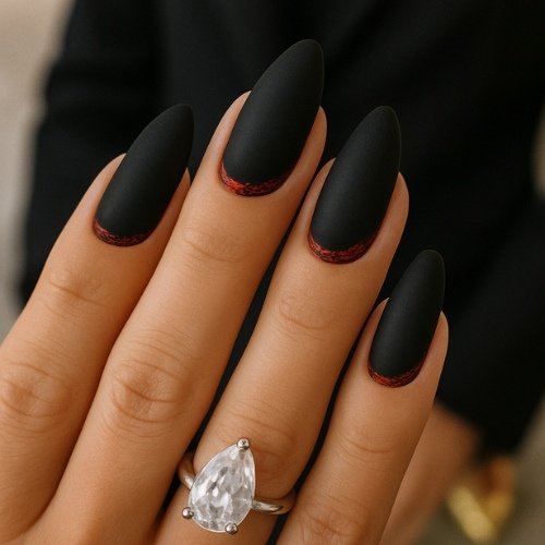 Red and Black Nails Glitter Base