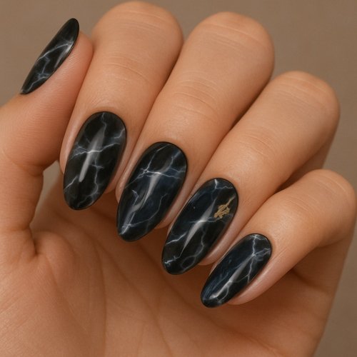 Midnight Marble Nails