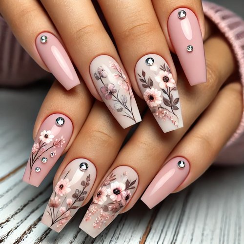 Floral Coffin Nail Art