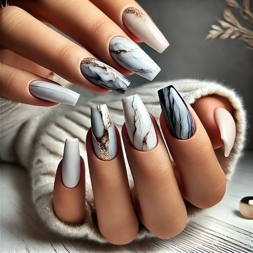 Marble Effect Coffin Nails
