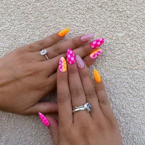 Checkerboard Spring Nails