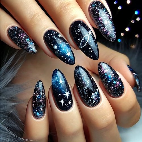 Dark Blue Galaxy Nails