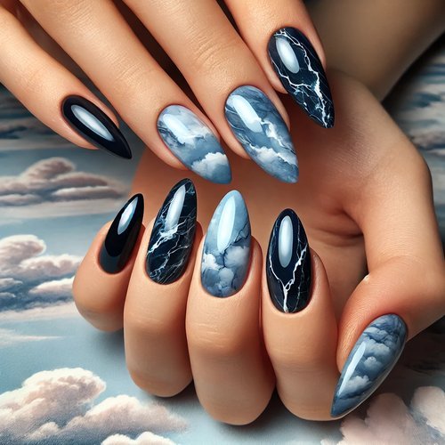 Dark Blue Marble Nails