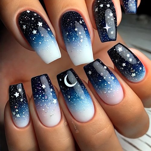 Dark Blue and White Gradient with Stars