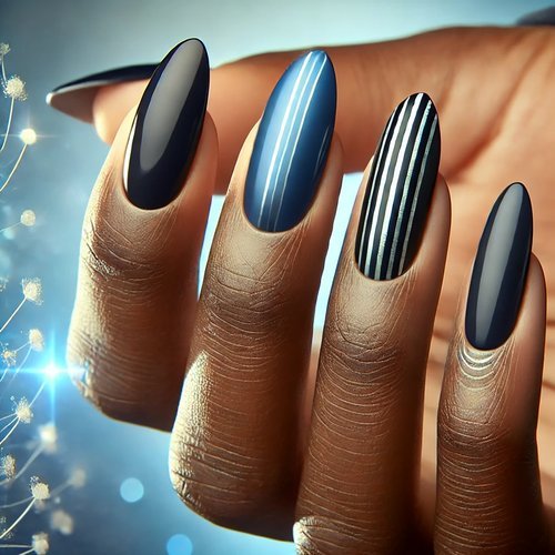 Dark Blue with Silver Stripes