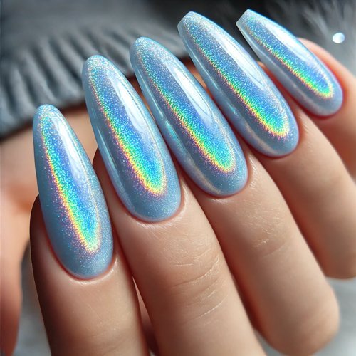 Holographic Ice Blue Nails