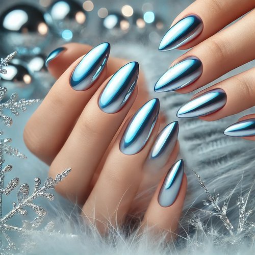 Ice Blue Chrome Nails