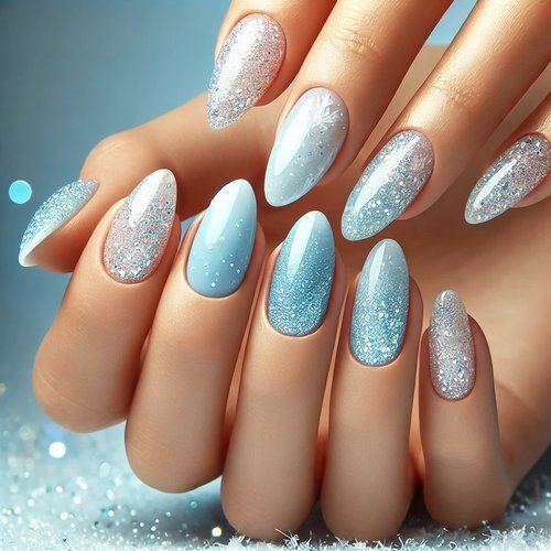 Light Blue Glitter Nails
