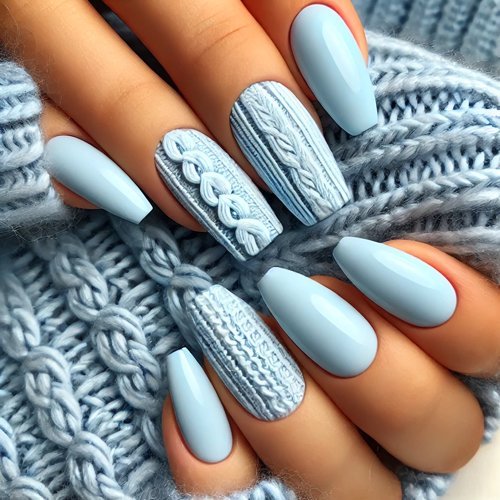 Light Blue Winter Sweater Nails