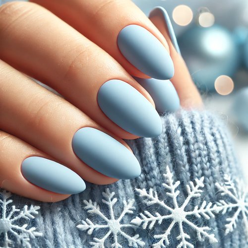 Matte Light Blue Winter Nails
