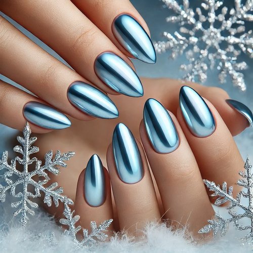 Metallic Ice Blue Nails
