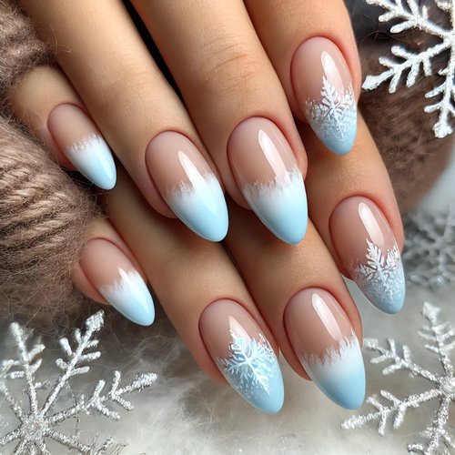 Snowy French Tips in Light Blue