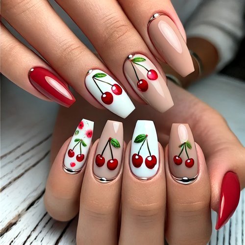 Classic Red Cherry Nails