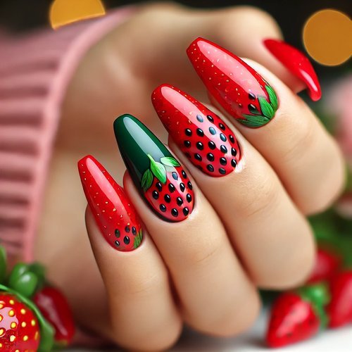 Classic Red Strawberry Nails