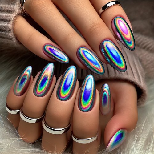 Holographic Oval Nails