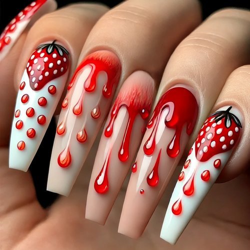 Strawberry Drip Nails