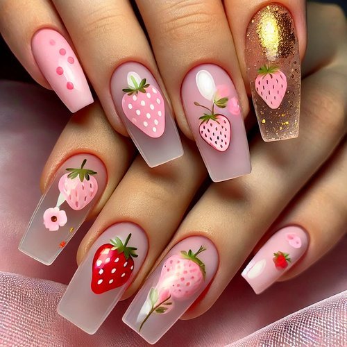  Transparent Strawberry Nails