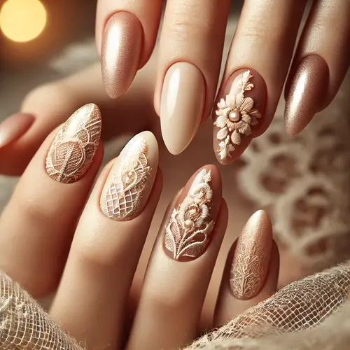 Vintage Lace Almond Nails