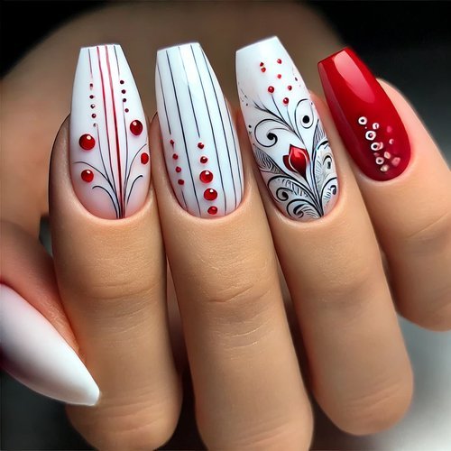  White and Red Nails
