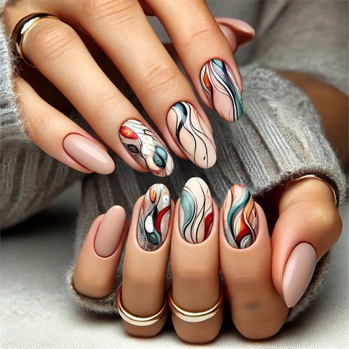 Abstract Art Oval Nails