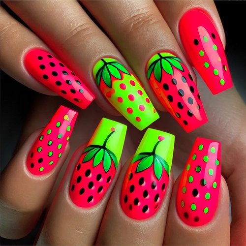 Neon Strawberry Nails