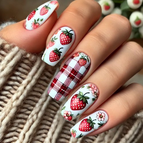  Strawberry Plaid Nails