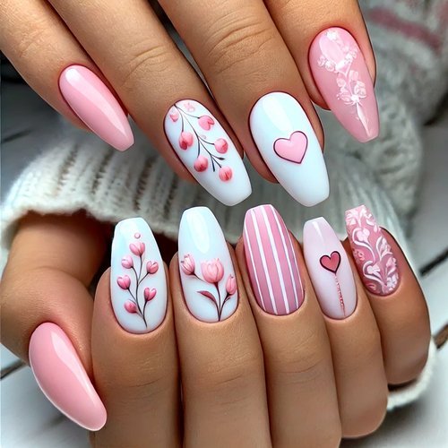  White and Pink Nails
