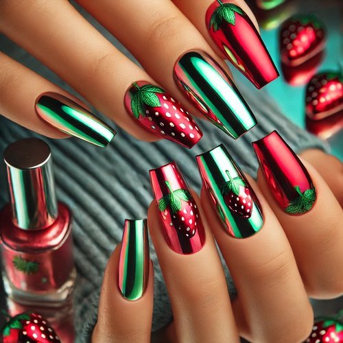 Metallic Strawberry Nails