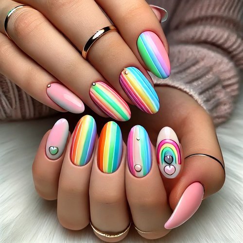Rainbow Oval Nails